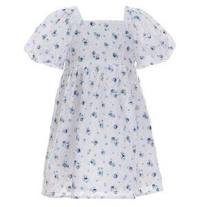 Girls Size Large 12/14 Copper Key Blue Floral Dress, Square Neck, Short Sleeves